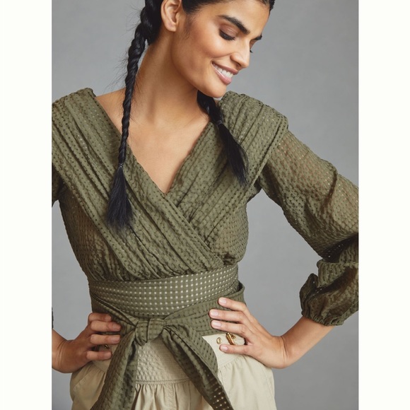 Anthropologie Tops - ✨ Anthropologie Cropped Deep-V Blouse